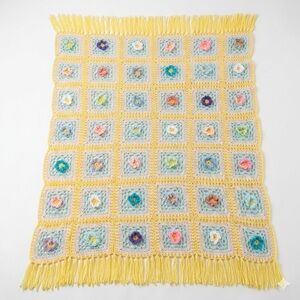 56” x 45” Handmade Crocheted Knit Granny Square 3D Floral Rosette Throw Blanket
